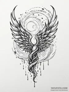 Flaming wings spiraling through storm, concep... - эскиз тату (№1752566118_0, 15.07.2025 07:55) — Tatufoto.com