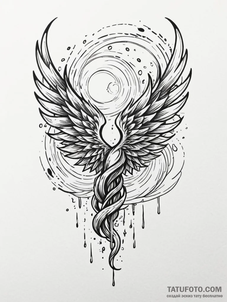Flaming wings spiraling through storm, concep... - эскиз тату (№1752566118_0, 15.07.2025 07:55) — Tatufoto.com