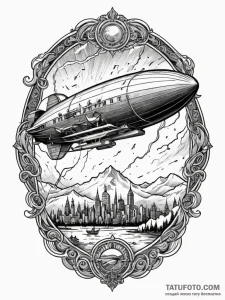 Zeppelin airship navigating a lightning storm... - эскиз тату (№1752566544_0, 15.07.2025 08:02) — Tatufoto.com