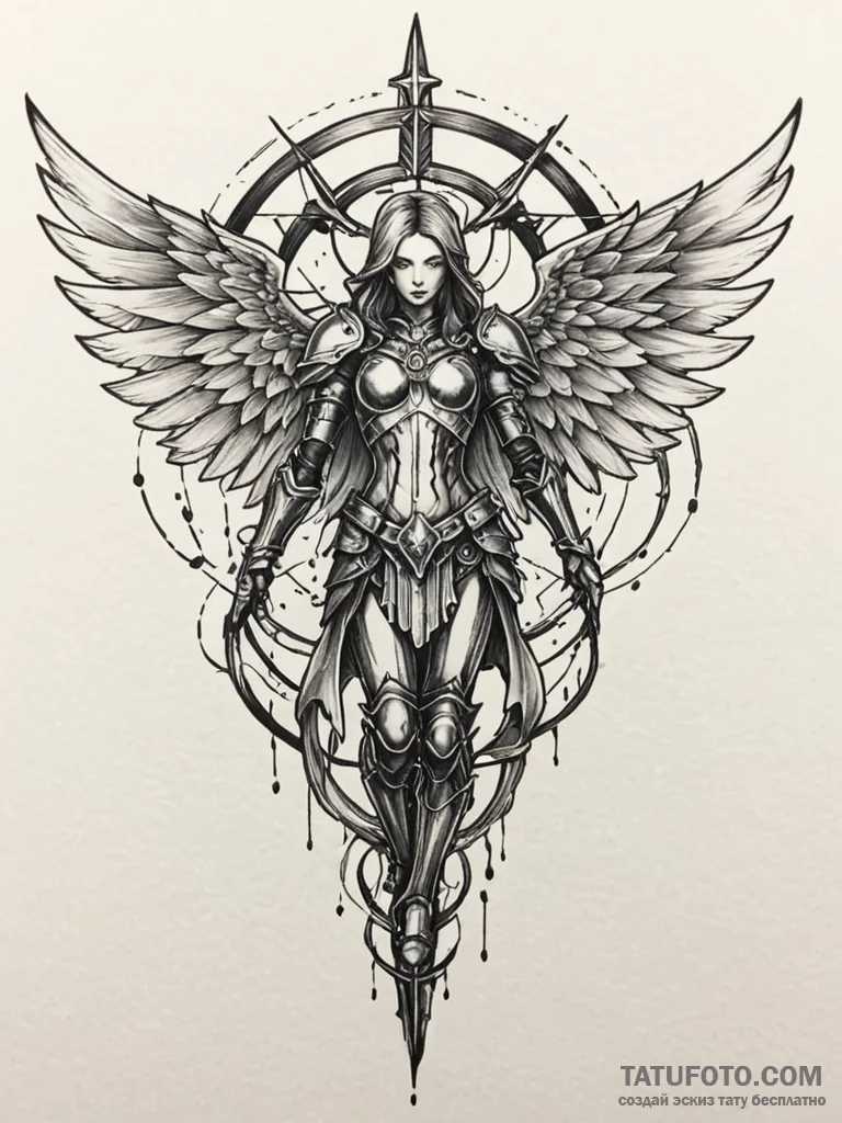 Angelic armor cracked and glowing, tattoo dra... - эскиз тату (№1752566714_0, 15.07.2025 08:05) — Tatufoto.com