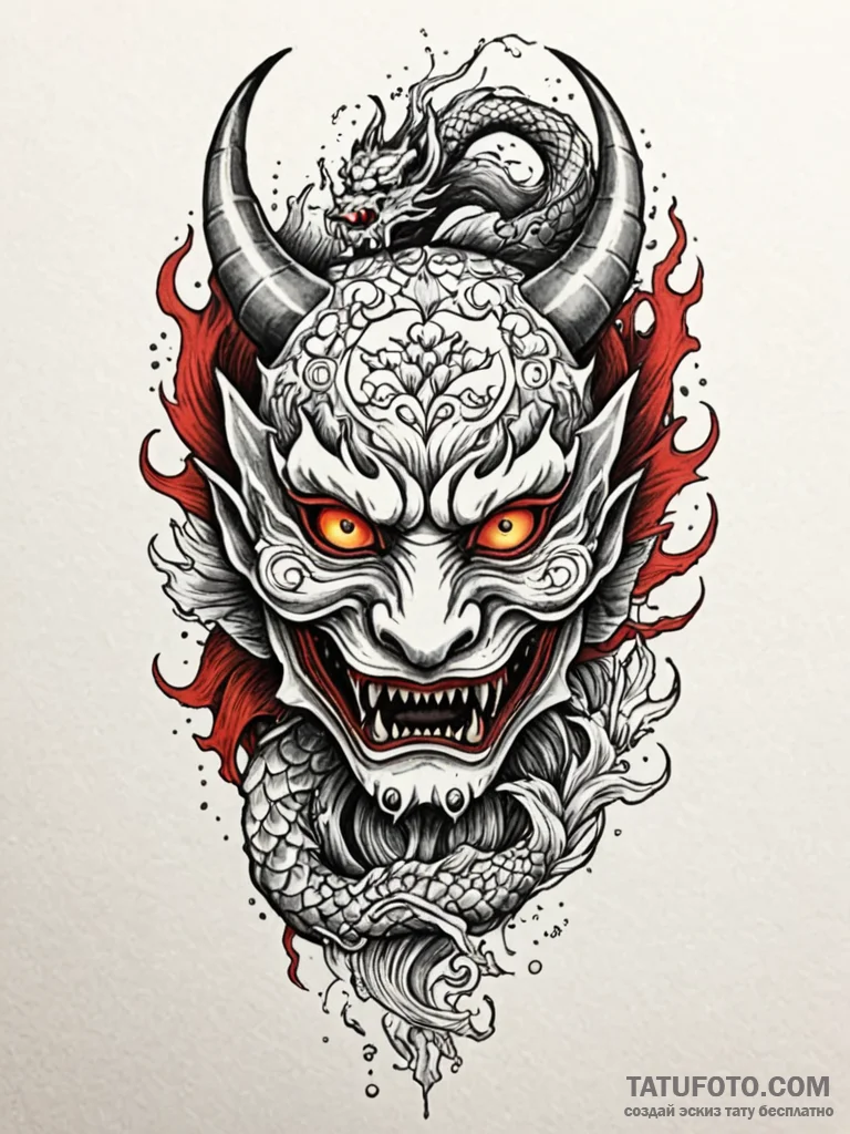 Mask devoured by spectral flame, tattoo sketc... - эскиз тату (№1752566885_0, 15.07.2025 08:08) — Tatufoto.com