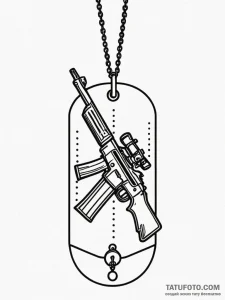 Soldier's dog tags hanging from a rifle, tatt... - эскиз тату (№1752567399_0, 15.07.2025 08:16) — Tatufoto.com