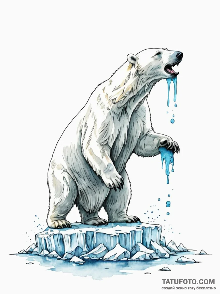 Polar bear standing on the last piece of ice,... - эскиз тату (№1752567485_0, 15.07.2025 08:18) — Tatufoto.com