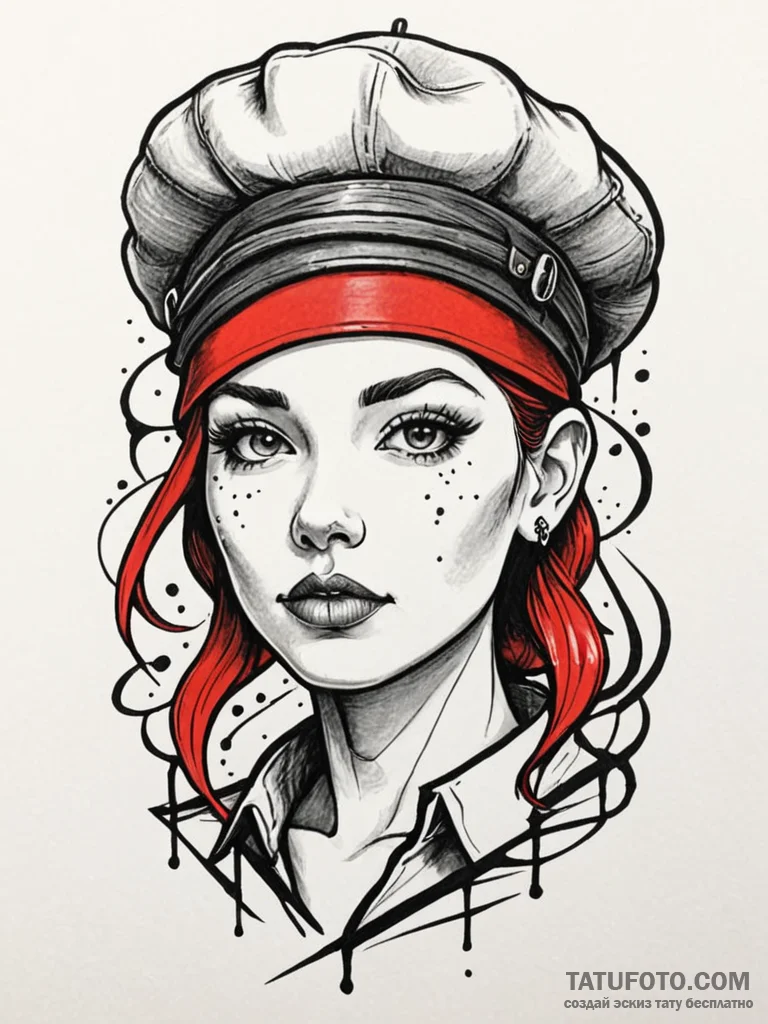 Beret, tattoo flash sheet design, moderately... - эскиз тату (№1752567740_0, 15.07.2025 08:22) — Tatufoto.com
