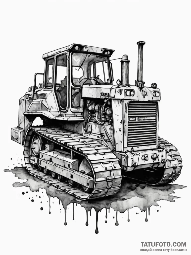 A powerful bulldozer on a construction site,... - эскиз тату (№1752567910_0, 15.07.2025 08:25) — Tatufoto.com