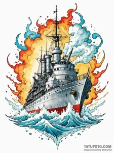 Ironclad warship from the civil war era, stea... - эскиз тату (№1752568165_0, 15.07.2025 08:29) — Tatufoto.com