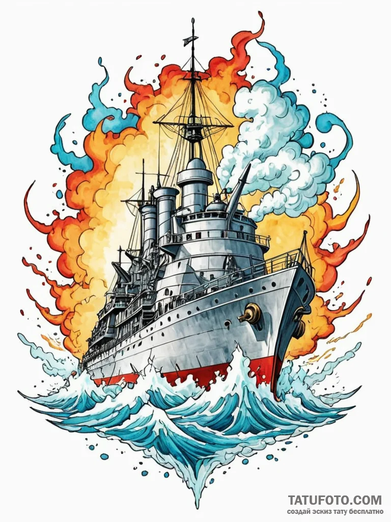 Ironclad warship from the civil war era, stea... - эскиз тату (№1752568165_0, 15.07.2025 08:29) — Tatufoto.com