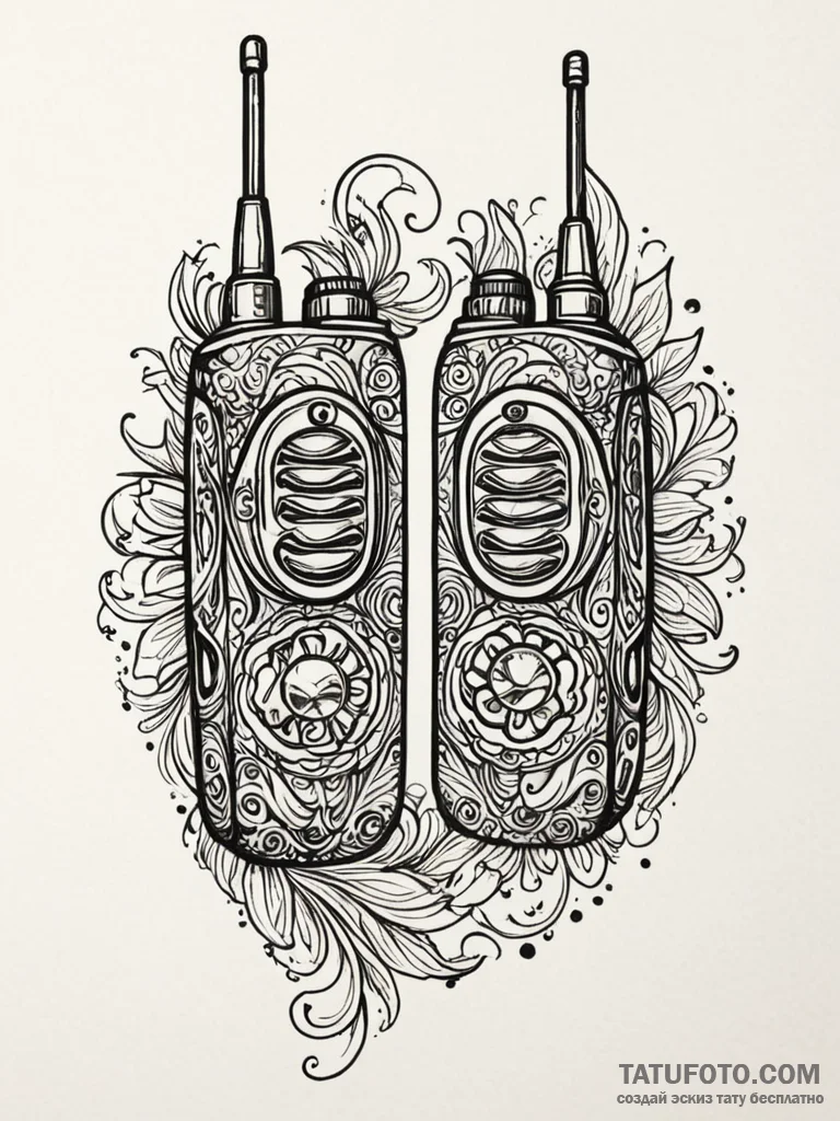 Walkie-talkie, retro pair, tattoo flash sheet… — эскиз тату (№1752568251_0, 15.07.2025 08:30) — Tatufoto.com