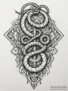 Ancient amulet with serpent carvings, tattoo... - эскиз тату (№1752568336_0, 15.07.2025 08:32) — Tatufoto.com