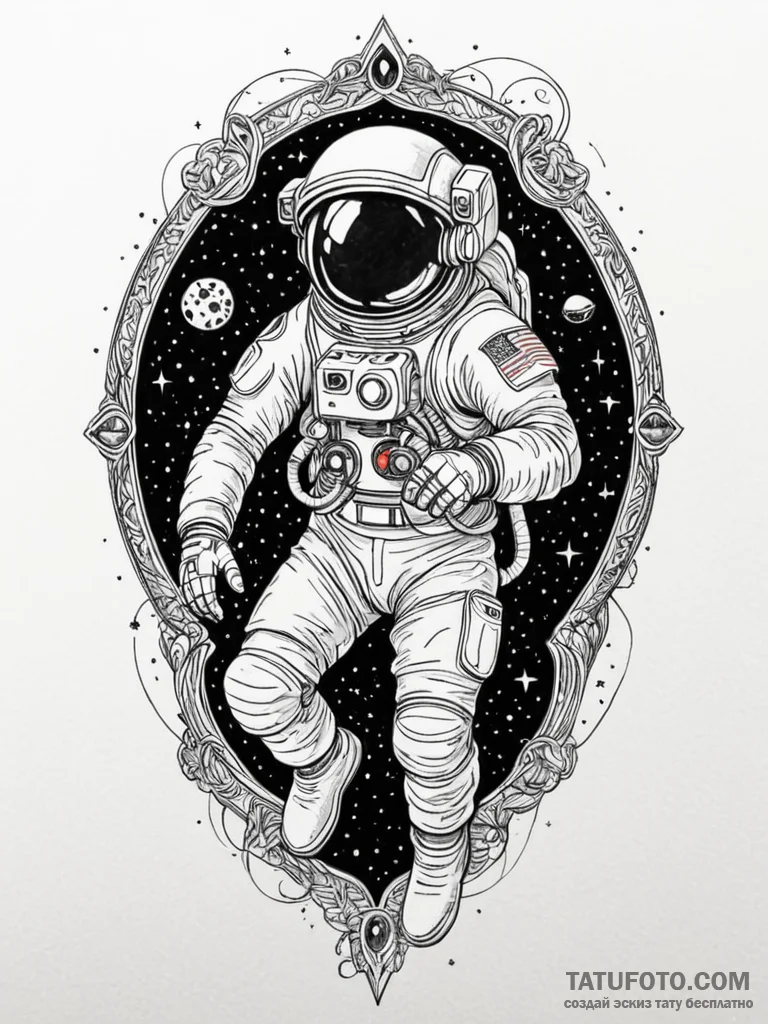 Astronaut with galaxy swirling inside, artist... - эскиз тату (№1752568593_0, 15.07.2025 08:36) — Tatufoto.com