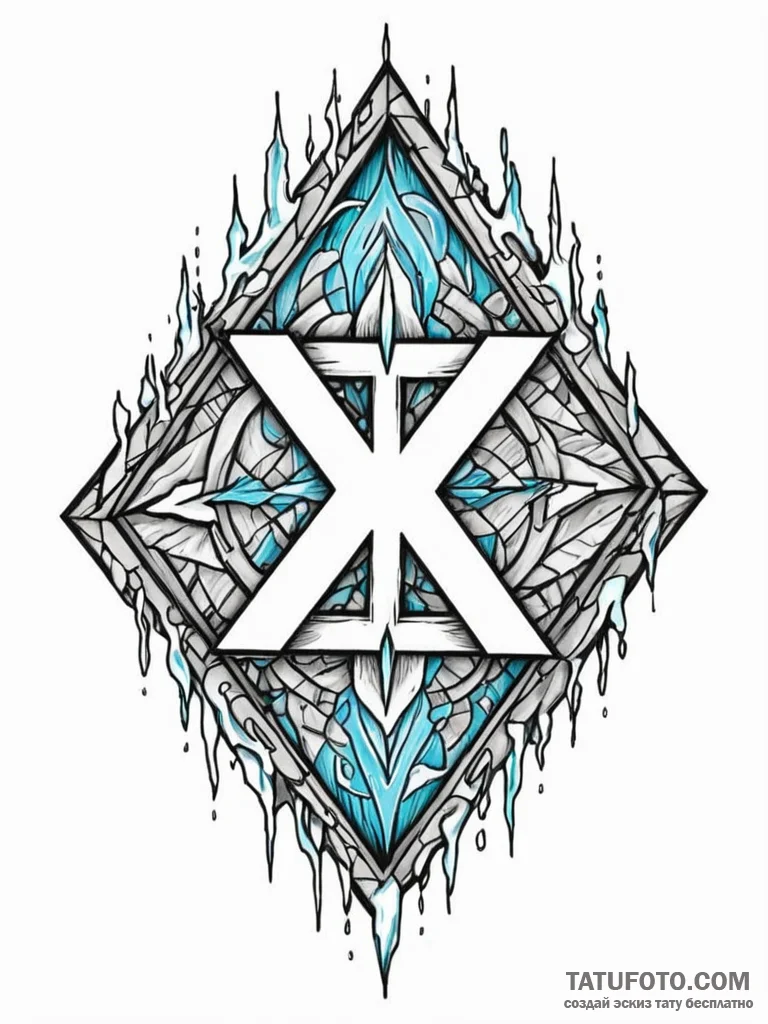 Ice rune etched in stone wall, ink illustrati... - эскиз тату (№1752568678_0, 15.07.2025 08:37) — Tatufoto.com