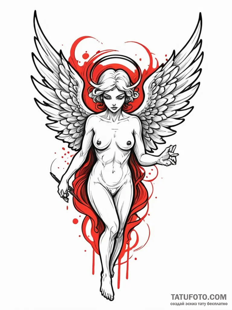 Angel and demon, tattoo sketch design, black... - эскиз тату (№1752568851_0, 15.07.2025 08:40) — Tatufoto.com