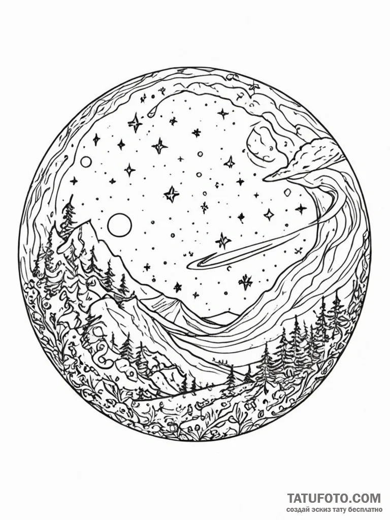 Milky way galaxy swirling inside a glass sphe... - эскиз тату (№1752569191_0, 15.07.2025 08:46) — Tatufoto.com