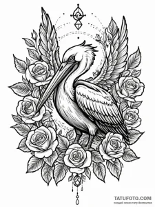 Pelican, symbolizing sacrifice and generosity... - эскиз тату (№1752569276_0, 15.07.2025 08:47) — Tatufoto.com