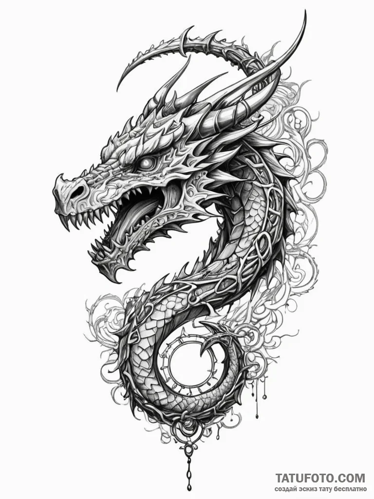 Chain binding skeletal dragon, tattoo line ar... - эскиз тату (№1752569704_0, 15.07.2025 08:55) — Tatufoto.com