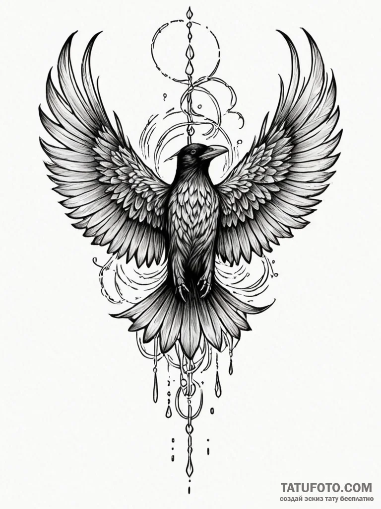 Crow wings made of smoke, tattoo line art, ro... - эскиз тату (№1752569786_0, 15.07.2025 08:56) — Tatufoto.com