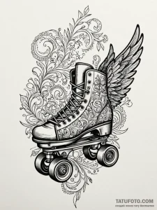 Roller skate, 70s style, with wings, tattoo d... - эскиз тату (№1752569871_0, 15.07.2025 08:57) — Tatufoto.com