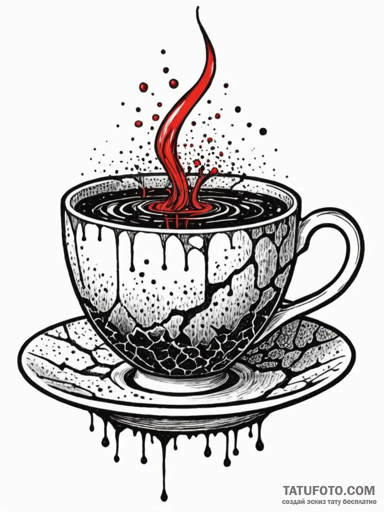 Galaxy spilling from a cracked teacup, artist... - эскиз тату (№1752569957_0, 15.07.2025 08:59) — Tatufoto.com