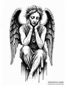 Weeping angel statue covering its face, ink i... - эскиз тату (№1752570127_0, 15.07.2025 09:02) — Tatufoto.com