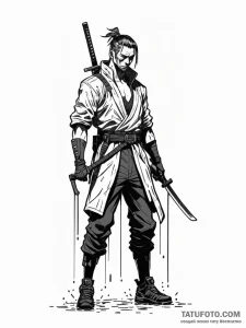 Cyberpunk ronin with a glowing katana, standi... - эскиз тату (№1752570212_0, 15.07.2025 09:03) — Tatufoto.com