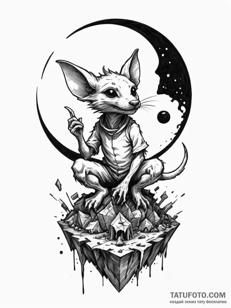 Kobold figure beneath crimson moon, concept a... - эскиз тату (№1752570297_0, 15.07.2025 09:04) — Tatufoto.com