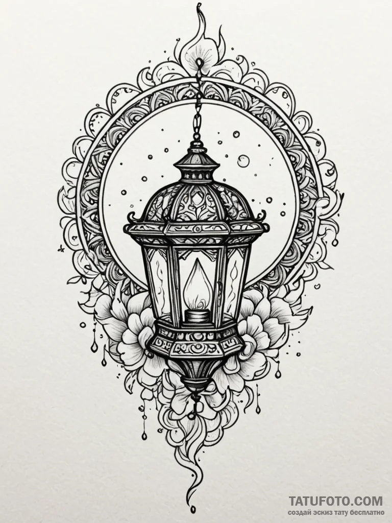 Lantern melting beneath sun, tattoo sketch de... - эскиз тату (№1752570382_0, 15.07.2025 09:06) — Tatufoto.com