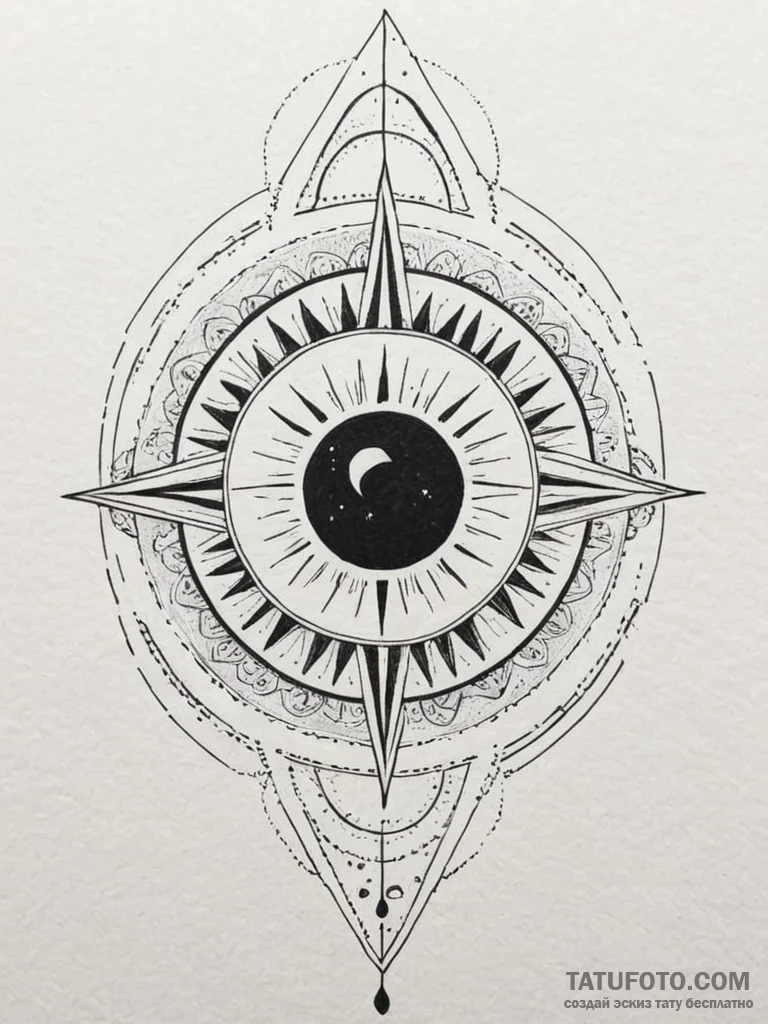 Eclipse blade beneath celestial eye, ink illu... - эскиз тату (№1752570636_0, 15.07.2025 09:10) — Tatufoto.com