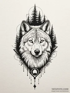 Wolf paw print revealing a forest within, tat... - эскиз тату (№1752570893_0, 15.07.2025 09:14) — Tatufoto.com