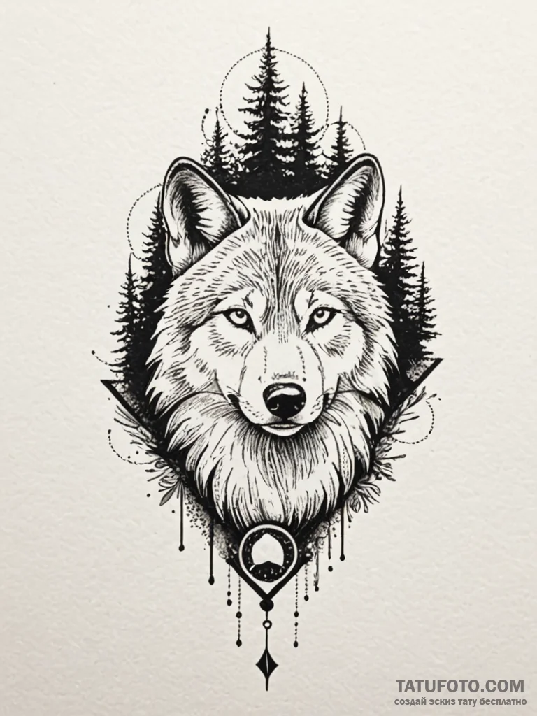 Wolf paw print revealing a forest within, tat... - эскиз тату (№1752570893_0, 15.07.2025 09:14) — Tatufoto.com