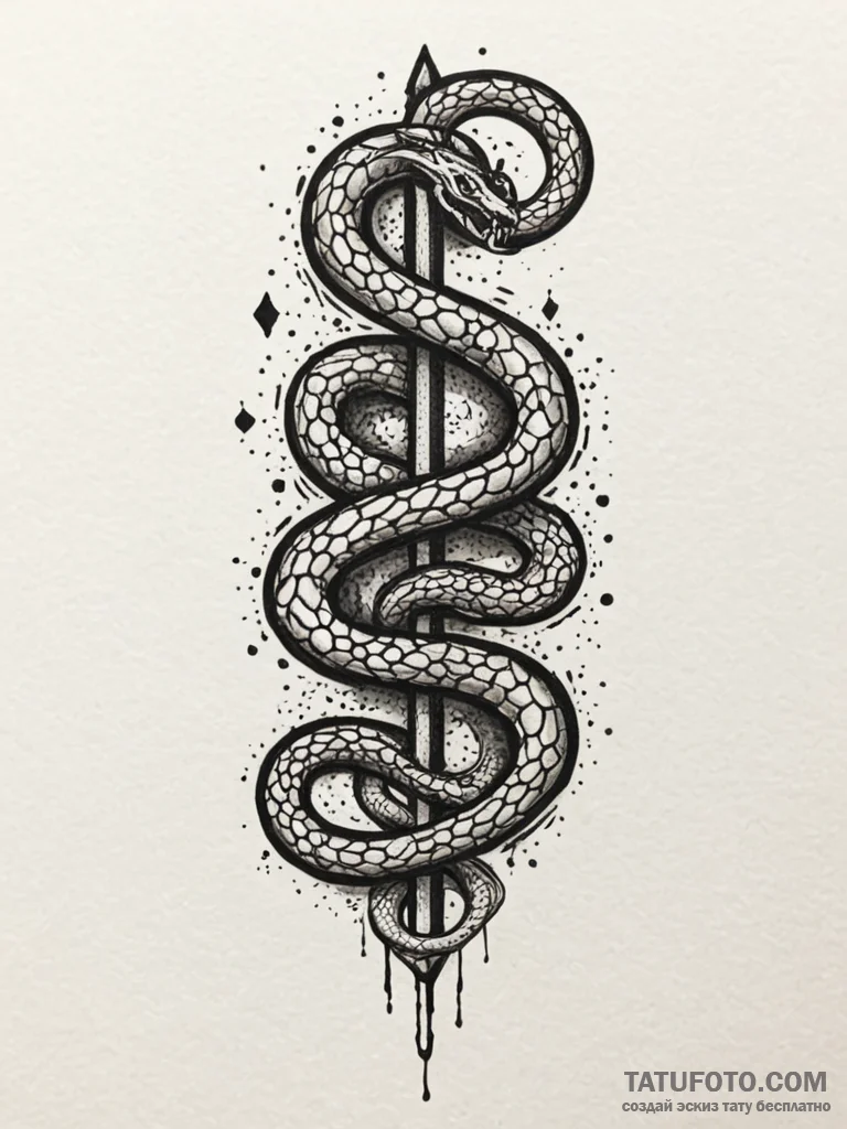Glyph-etched serpent through spectral rift, t... - эскиз тату (№1752571149_0, 15.07.2025 09:19) — Tatufoto.com