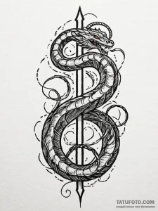 Arcane book guarded by serpent, tattoo line a... - эскиз тату (№1752571235_0, 15.07.2025 09:20) — Tatufoto.com