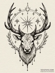 Druid horns crowned in stars, ink illustratio... - эскиз тату (№1752571320_0, 15.07.2025 09:22) — Tatufoto.com
