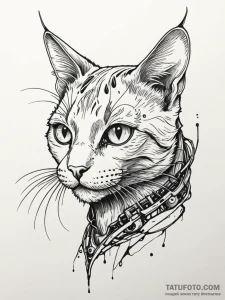 Cat with biomechanical limbs, ink illustratio... - эскиз тату (№1752571491_0, 15.07.2025 09:24) — Tatufoto.com