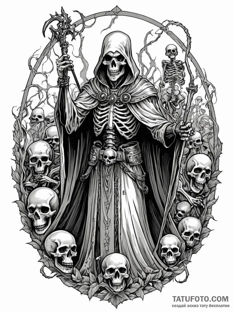 Lich, the undead sorcerer, commanding an army... - эскиз тату (№1752571658_0, 15.07.2025 09:27) — Tatufoto.com