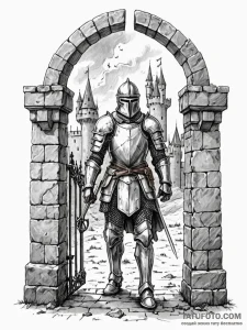 An armored knight standing guard at a castle... - эскиз тату (№1752571743_0, 15.07.2025 09:29) — Tatufoto.com