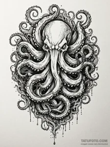 Kraken maw devouring relic, tattoo line art,... - эскиз тату (№1752571828_0, 15.07.2025 09:30) — Tatufoto.com