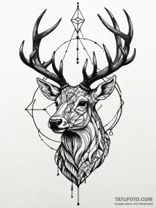 Angelic stag in stormy sky, tattoo sketch des... - эскиз тату (№1752572000_0, 15.07.2025 09:33) — Tatufoto.com