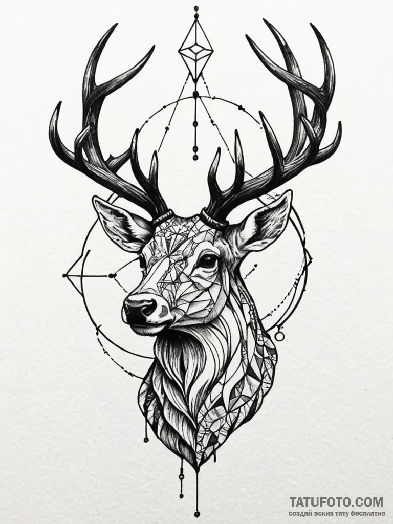Angelic stag in stormy sky, tattoo sketch des... - эскиз тату (№1752572000_0, 15.07.2025 09:33) — Tatufoto.com