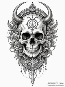 Ancient skull with rune carvings, tattoo draw... - эскиз тату (№1752572085_0, 15.07.2025 09:34) — Tatufoto.com