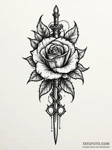 Dagger in skeletal rose, tattoo sketch design... - эскиз тату (№1752572428_0, 15.07.2025 09:40) — Tatufoto.com