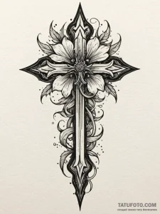 Molten dagger beneath spectral bloom, concept... - эскиз тату (№1752572864_0, 15.07.2025 09:47) — Tatufoto.com