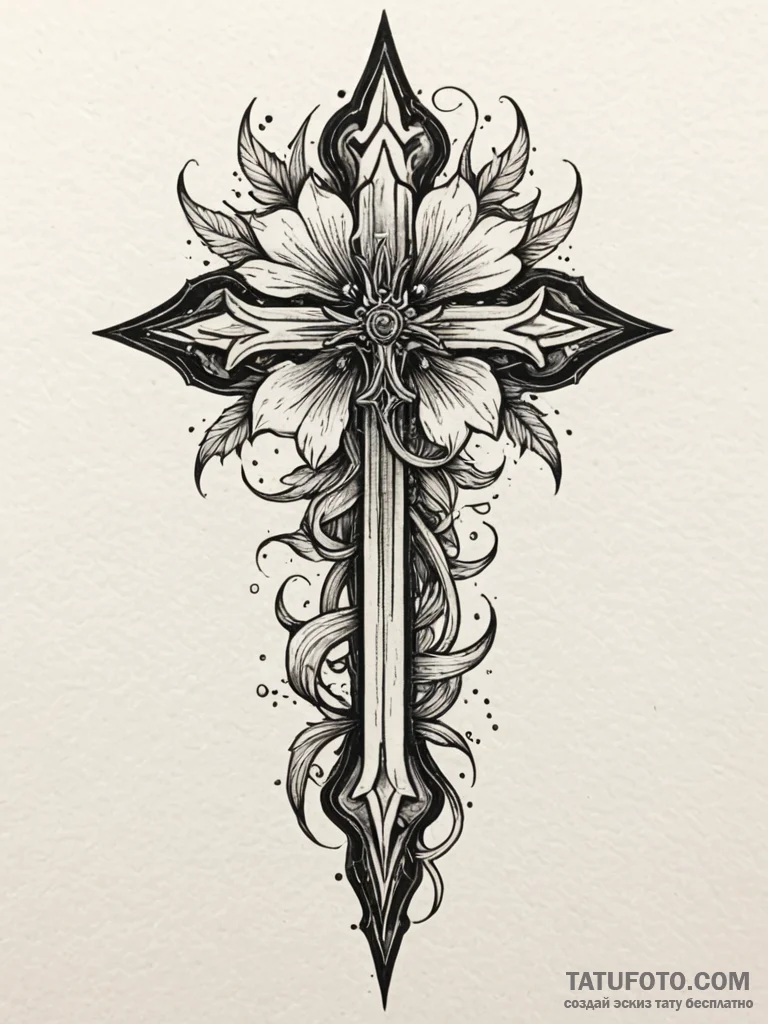 Molten dagger beneath spectral bloom, concept... - эскиз тату (№1752572864_0, 15.07.2025 09:47) — Tatufoto.com