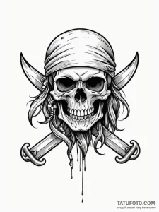 Pirate's skull with a cutlass clenched in its... - эскиз тату (№1752573205_0, 15.07.2025 09:53) — Tatufoto.com