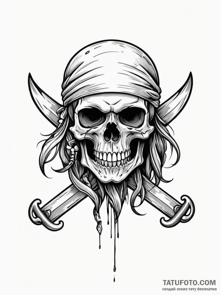 Pirate's skull with a cutlass clenched in its... - эскиз тату (№1752573205_0, 15.07.2025 09:53) — Tatufoto.com