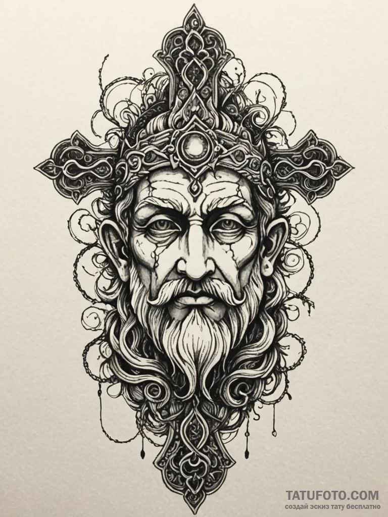 Old god's statue, overgrown with moss, with o... - эскиз тату (№1752573291_0, 15.07.2025 09:54) — Tatufoto.com