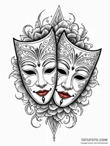 Theater masks (comedy and tragedy) (is there,... - эскиз тату (№1752573376_0, 15.07.2025 09:56) — Tatufoto.com