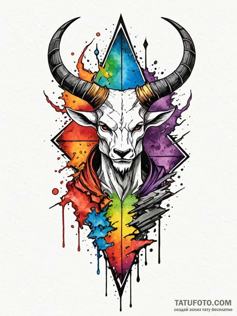 Horned relic through shattered spire, tattoo... - эскиз тату (№1752573585_0, 15.07.2025 09:59) — Tatufoto.com