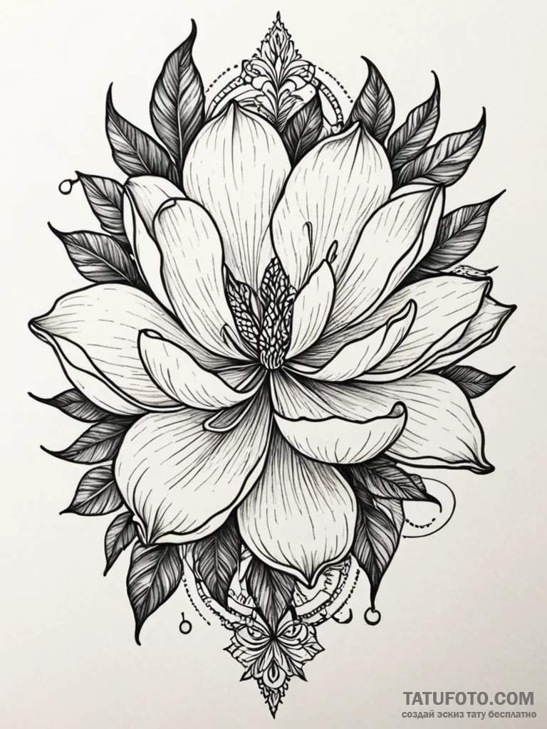 Magnolia, artistic tattoo sketch, highly deta… — эскиз тату (№1752573759_0, 15.07.2025 10:02) — Tatufoto.com