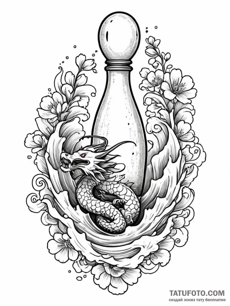 A classic bowling pin, target,, ink illustrat... - эскиз тату (№1752573930_0, 15.07.2025 10:05) — Tatufoto.com