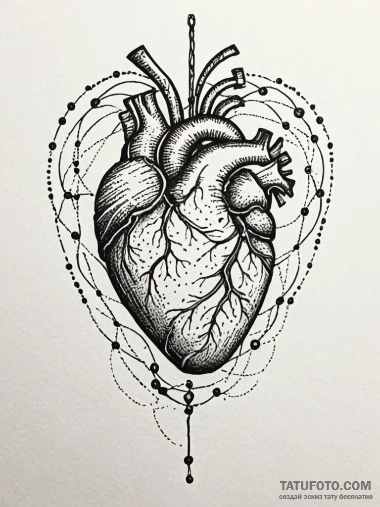 Hot air balloon shaped like an anatomical hea... - эскиз тату (№1752574100_0, 15.07.2025 10:08) — Tatufoto.com
